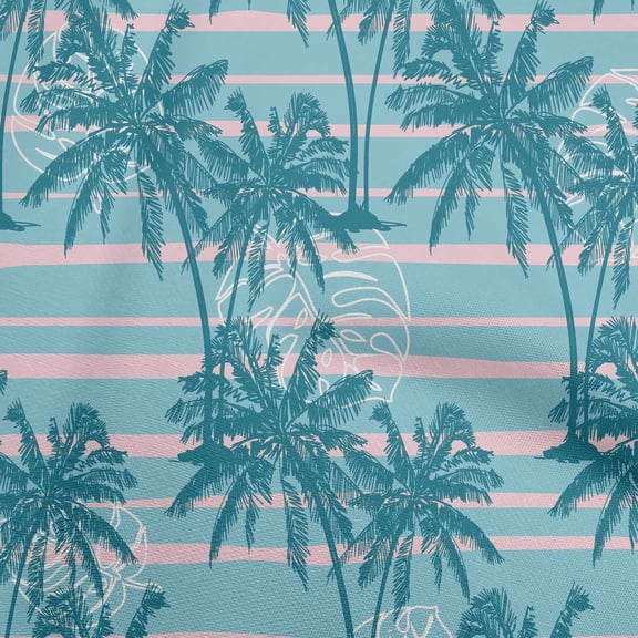 oneOone Viscose Chiffon Dark Teal Green Fabric Tropical Plam Tree With Stripes Sewing Material Print Fabric By The Yard 42 Inch Wide