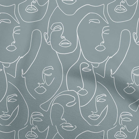 oneOone Viscose Chiffon Dusty Blue Fabric Line Drawing Face Sewing Craft Projects Fabric Prints By Yard 42 Inch Wide
