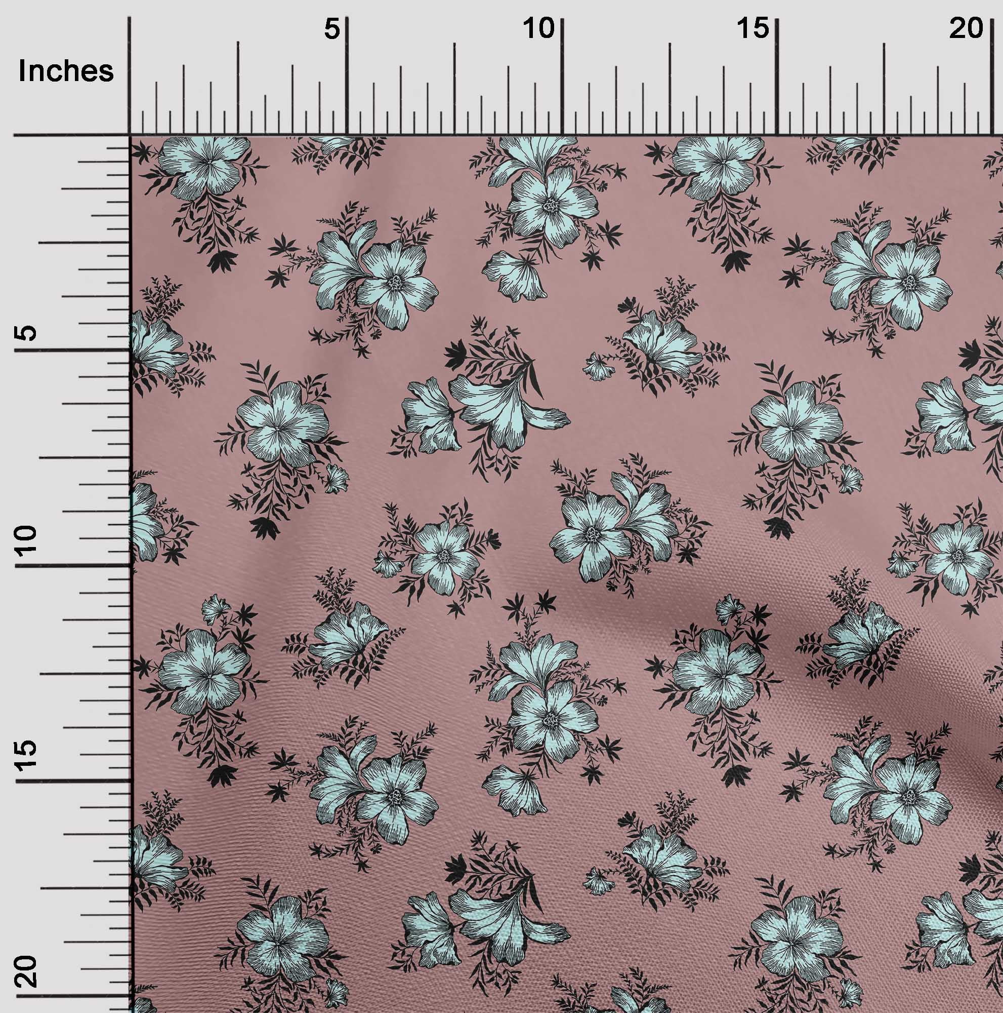 oneOone Viscose Chiffon Dusty Rose Fabric Leaves & Floral Artistic ...
