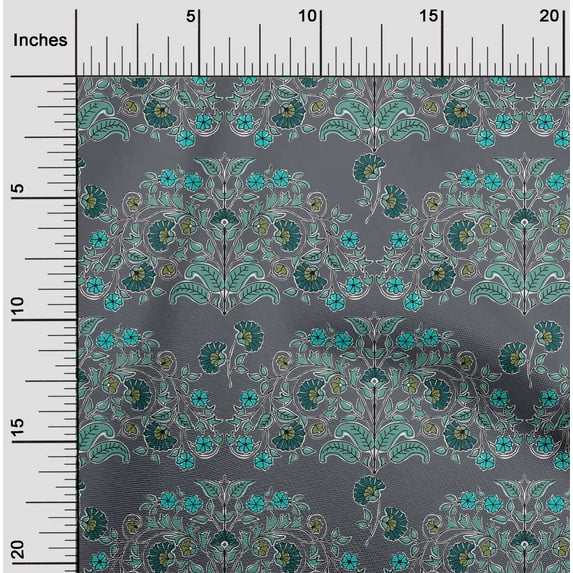 oneOone Viscose Chiffon Fabric Leaves & Floral Block Print Fabric BTY 42 Inch Wide