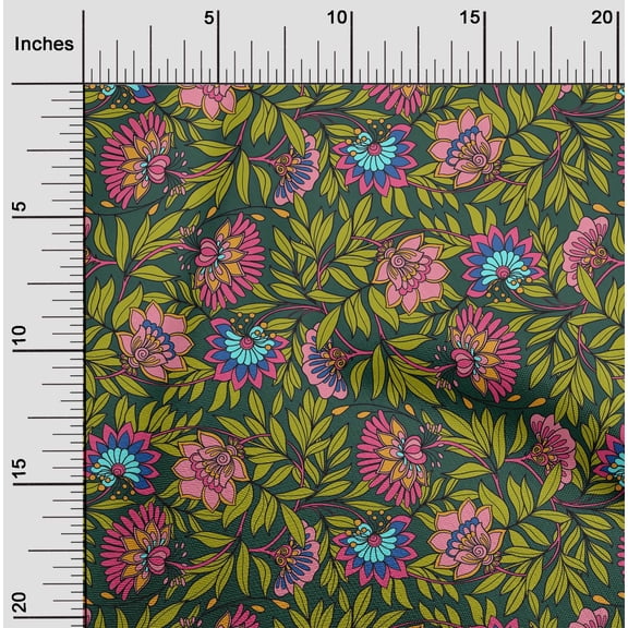 oneOone Viscose Chiffon Fabric Leaves & Floral Clip Art Print Fabric By The Yard 42 Inches Wide