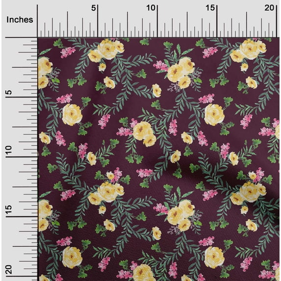 oneOone Viscose Chiffon Fabric Watercolor Leaves & Peony Floral Decor Fabric Printed BTY 42 Inch Wide