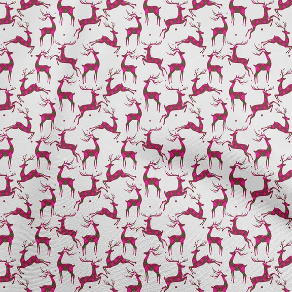 oneOone Viscose Chiffon Fuschia Pink Fabric Christmas Reindeer Lumberjack Sewing Fabric By The Yard Printed Diy Clothing Sewing Supplies 42 Inch Wide
