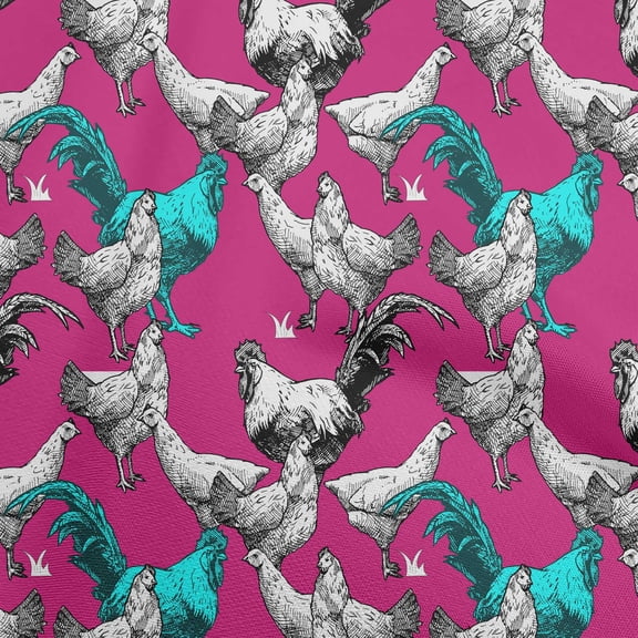 oneOone Viscose Chiffon Fuschia Pink Fabric Rooster Cock Fabric For Sewing Printed Craft Fabric By The Yard 42 Inch Wide-JO