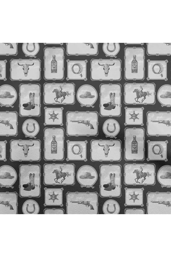 Viscose Chiffon Gray Fabric Cowboy Craft Projects Decor Fabric Printed By The Yard 42 Inch Wide-aA