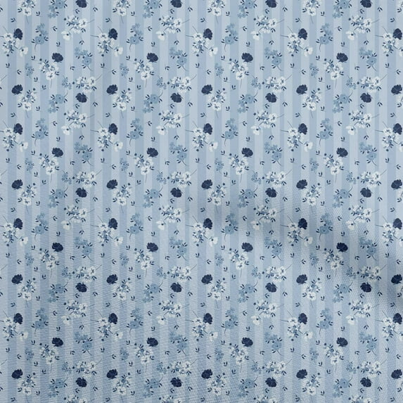 oneOone Viscose Chiffon Light Blue Fabric Floral Quilting Supplies Print Sewing Fabric By The Yard 42 Inch Wide