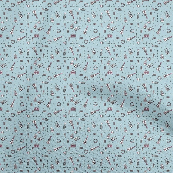 oneOone Viscose Chiffon Light Blue Fabric Musical Instruments Dress Material Fabric Print Fabric By The Yard 42 Inch Wide
