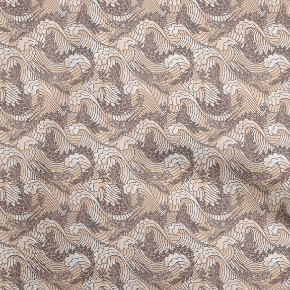 oneOone Viscose Chiffon Light Brown Fabric Asian Japanese Wave Fabric For Sewing Printed Craft Fabric By The Yard 42 Inch Wide