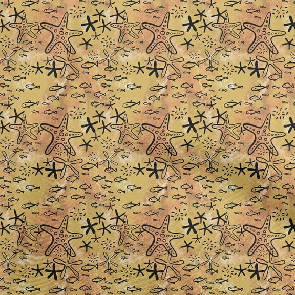 oneOone Viscose Chiffon Light Brown Fabric Ocean Life Sewing Material Print Fabric By The Yard 42 Inch Wide