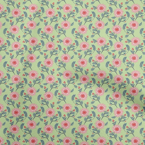 oneOone Viscose Chiffon Light Green Fabric Jacobean Floral Craft Projects Decor Fabric Printed By The Yard 42 Inch Wide