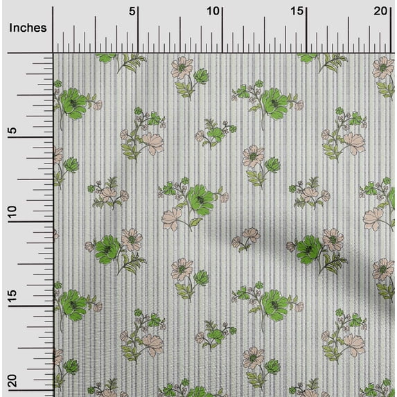 oneOone Viscose Chiffon Light Green Fabric Stripe|Leaves & Floral Artistic Fabric For Sewing Printed Craft Fabric By The Yard 42 Inch Wide
