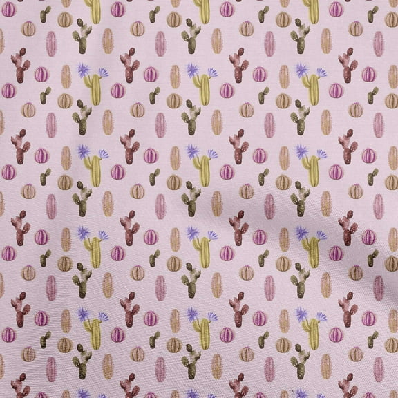 oneOone Viscose Chiffon Light Pink Fabric Cactus Sewing Fabric By The Yard Printed Diy Clothing Sewing Supplies 42 Inch Wide