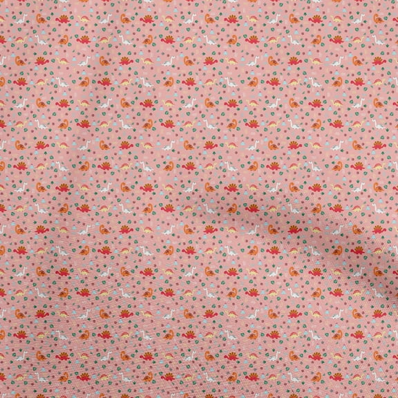 oneOone Viscose Chiffon Light Pink Fabric Colorful Dinosaur Cartoon Sewing Craft Projects Fabric Prints By Yard 42 Inch Wide