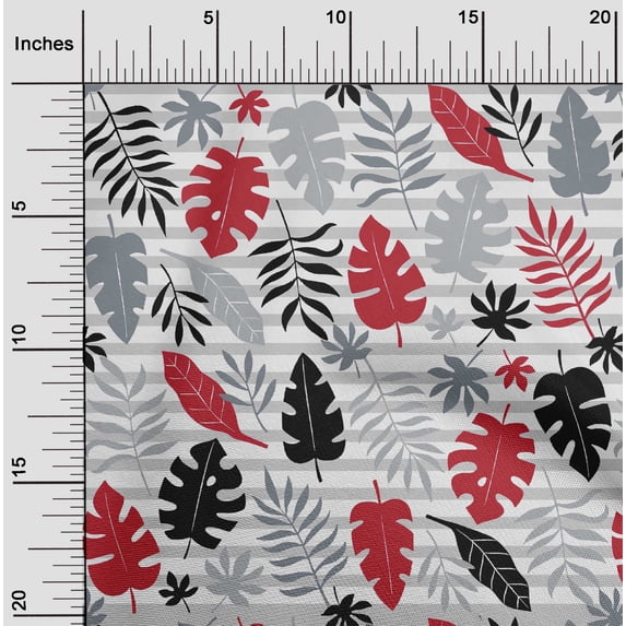 oneOone Viscose Chiffon Light Red Fabric Stripe & Leaves Block Quilting Supplies Print Sewing Fabric By The Yard 42 Inch Wide