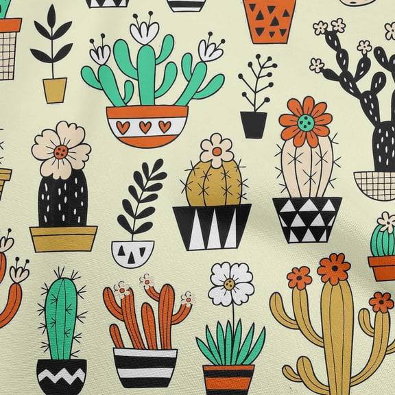 oneOone Viscose Chiffon Light Yellow Fabric Cactus Diy Clothing Quilting Fabric Print Fabric By Yard 42 Inch Wide-5W