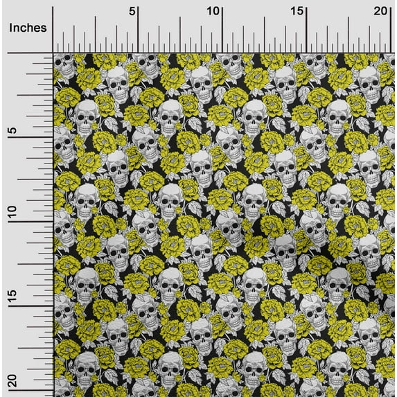 oneOone Viscose Chiffon Lime Green Fabric Floral & Skull Fabric For Sewing Printed Craft Fabric By The Yard 42 Inch Wide