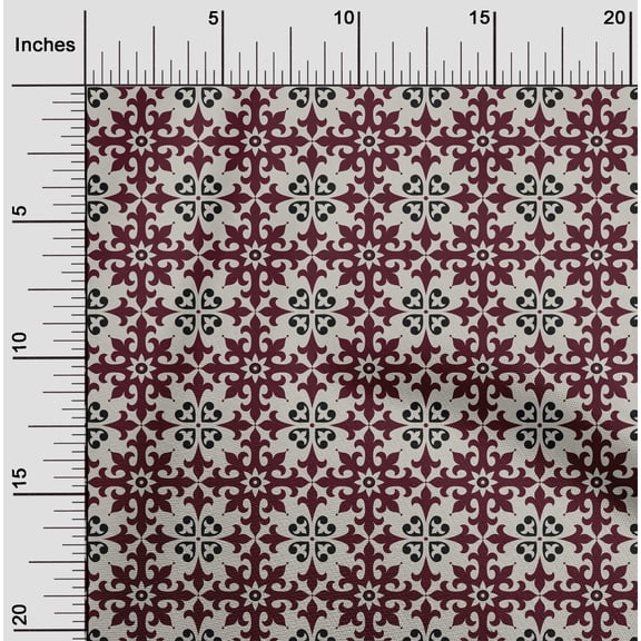 oneOone Viscose Chiffon Maroon Fabric Floral & Tiles Moroccan Sewing Craft Projects Fabric Prints By Yard 42 Inch Wide