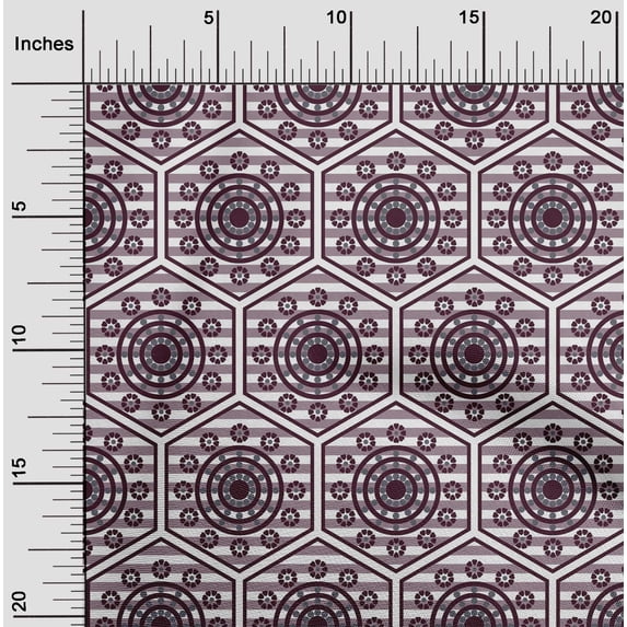 oneOone Viscose Chiffon Maroon Fabric Stripe|Hexagon & Circle Geometric Dress Material Fabric Print Fabric By The Yard 42 Inch Wide