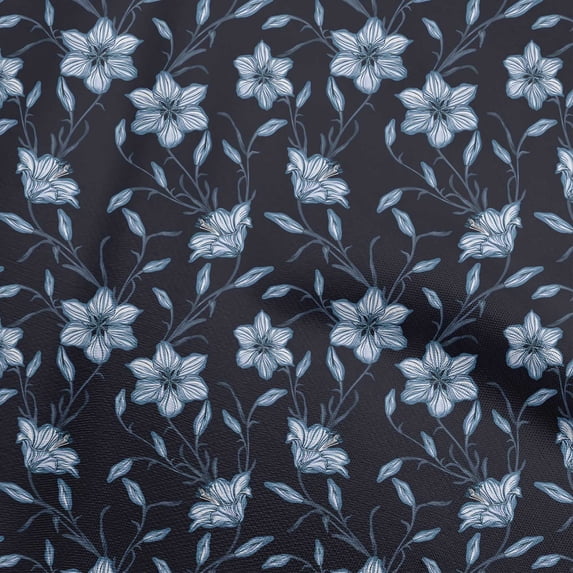 oneOone Viscose Chiffon Medium Blue Fabric Floral Fabric For Sewing Printed Craft Fabric By The Yard 42 Inch Wide