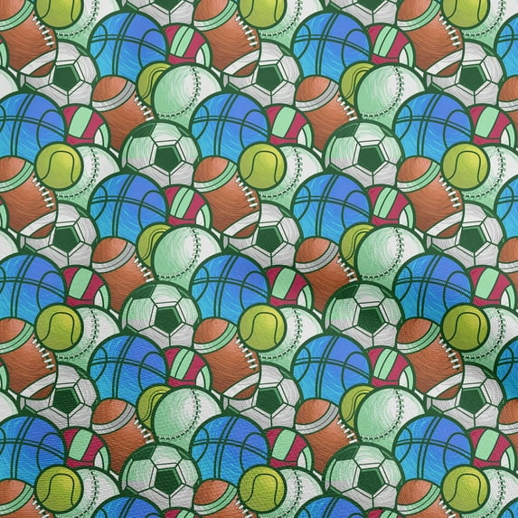 oneOone Viscose Chiffon Medium Blue Fabric Sports Basket & Football Craft Projects Decor Fabric Printed By The Yard 42 Inch Wide