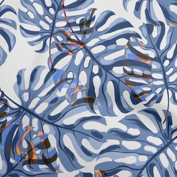 oneOone Viscose Chiffon Medium Blue Fabric Tropical Leaf Sewing Material Print Fabric By The Yard 42 Inch Wide