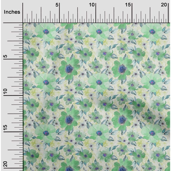 oneOone Viscose Chiffon Mint Green Fabric Leaves & Watercolor Flower Floral Dress Material Fabric Print Fabric By The Yard 42 Inch Wide