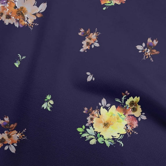 oneOone Viscose Chiffon Navy Blue Fabric Florals Craft Projects Decor Fabric Printed By The Yard 42 Inch Wide