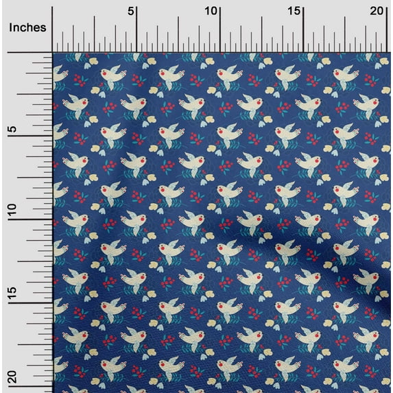 oneOone Viscose Chiffon Navy Blue Fabric Leaves|Bird & Floral Artistic Quilting Supplies Print Sewing Fabric By The Yard 42 Inch Wide