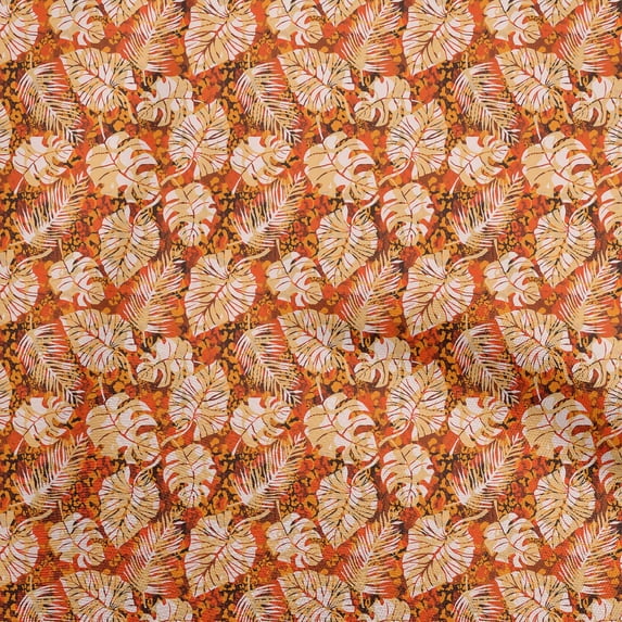 oneOone Viscose Chiffon Orange Fabric Tropical Leaf Craft Projects Decor Fabric Printed By The Yard 42 Inch Wide