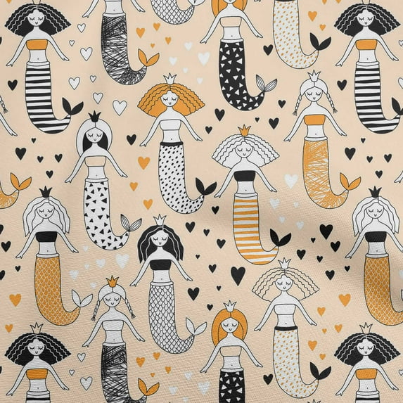oneOone Viscose Chiffon Peach Fabric Mermaid Quilting Supplies Print Sewing Fabric By The Yard 42 Inch Wide-JH