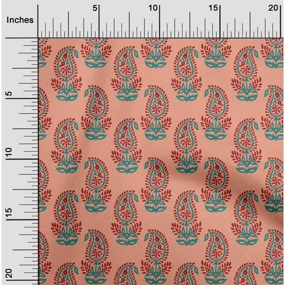 oneOone Viscose Chiffon Peach Fabric Paisley Block Diy Clothing Quilting Fabric Print Fabric By Yard 42 Inch Wide