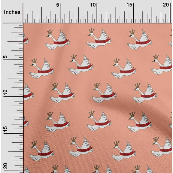 oneOone Viscose Chiffon Peach Fabric White Bird Sewing Material Print Fabric By The Yard 42 Inch Wide