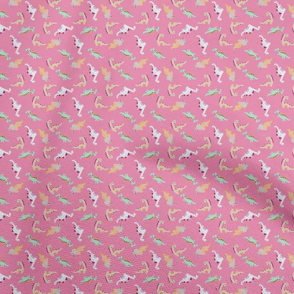 oneOone Viscose Chiffon Pink Fabric Colorful Dinosaur Cartoon Craft Projects Decor Fabric Printed By The Yard 42 Inch Wide
