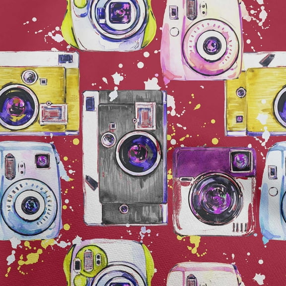 oneOone Viscose Chiffon Red Fabric Camera Pattern Sewing Craft Projects Fabric Prints By Yard 42 Inch Wide