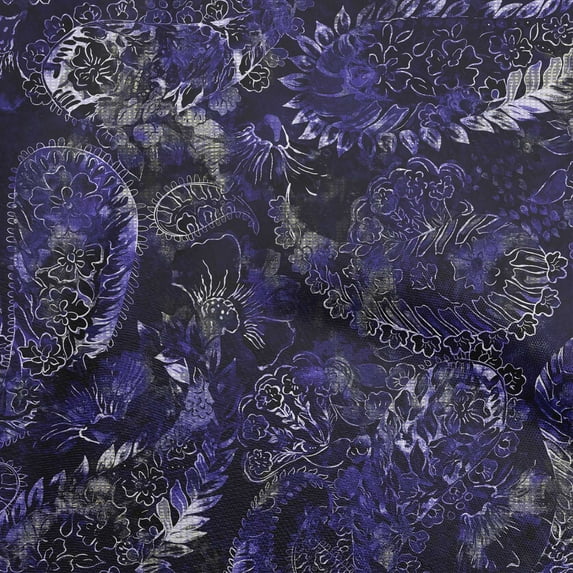 oneOone Viscose Chiffon Royal Blue Fabric Paisley Dress Material Fabric Print Fabric By The Yard 42 Inch Wide