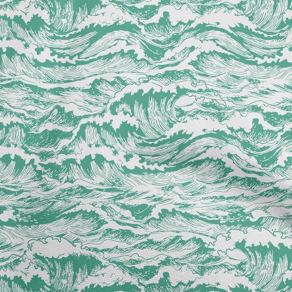 oneOone Viscose Chiffon Sea Green Fabric Asian Japanese Wave Quilting Supplies Print Sewing Fabric By The Yard 42 Inch Wide