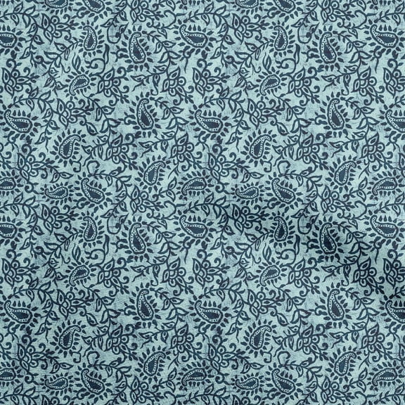oneOone Viscose Chiffon Turquoise Blue Fabric Asian Batik Paisley Quilting Supplies Print Sewing Fabric By The Yard 42 Inch Wide