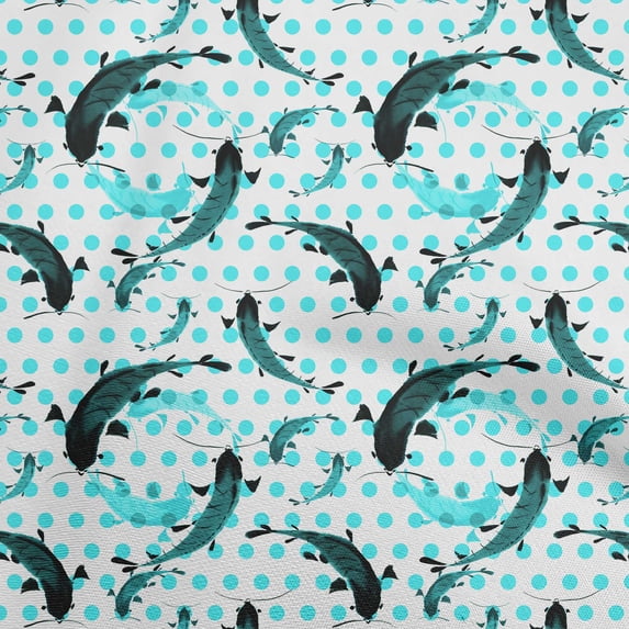 oneOone Viscose Chiffon Turquoise Blue Fabric Asian Japanese Koi Fish Watercolor Craft Projects Decor Fabric Printed By The Yard 42 Inch Wide