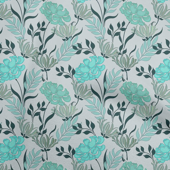 oneOone Viscose Chiffon Turquoise Green Fabric Floral Retro Sewing Material Print Fabric By The Yard 42 Inch Wide