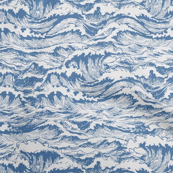 oneOone Viscose Chiffon White Fabric Asian Japanese Wave Fabric For Sewing Printed Craft Fabric By The Yard 42 Inch Wide