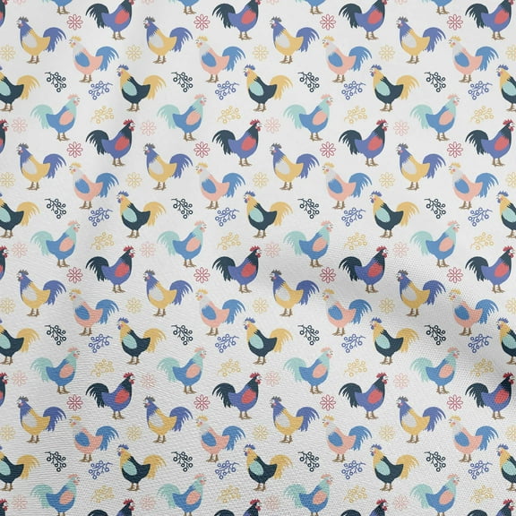 oneOone Viscose Chiffon White Fabric Birds Rooster Craft Projects Decor Fabric Printed By The Yard 42 Inch Wide