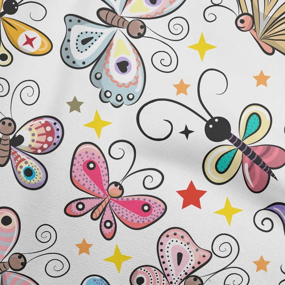 oneOone Viscose Chiffon White Fabric Butterflies Sewing Material Print Fabric By The Yard 42 Inch Wide-R9