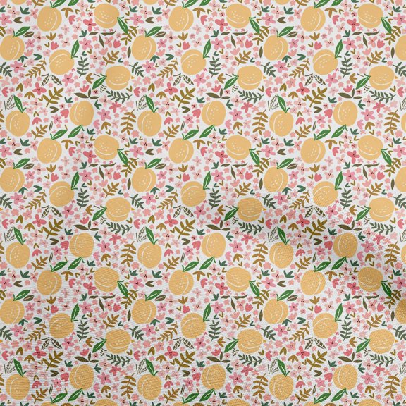 oneOone Viscose Chiffon Yellow Fabric Fruits Peach Craft Projects Decor Fabric Printed By The Yard 42 Inch Wide