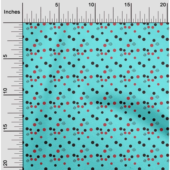 oneOone Viscose Jersey Aqua Blue Fabric Cartoon Face & Polka Dot Diy Clothing Quilting Fabric Print Fabric By Yard 60 Inch Wide