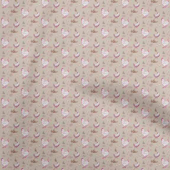 oneOone Viscose Jersey Beige Fabric Birds Rooster Dress Material Fabric Print Fabric By The Yard 60 Inch Wide