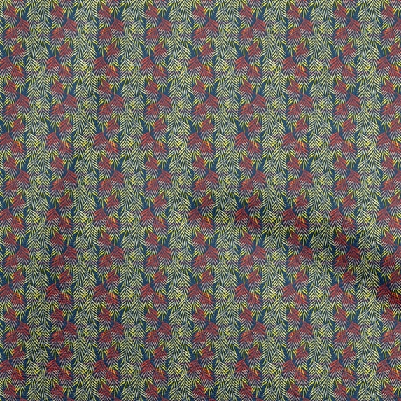 oneOone Viscose Jersey Blue Fabric Leaves Fabric For Sewing Printed Craft Fabric By The Yard 60 Inch Wide