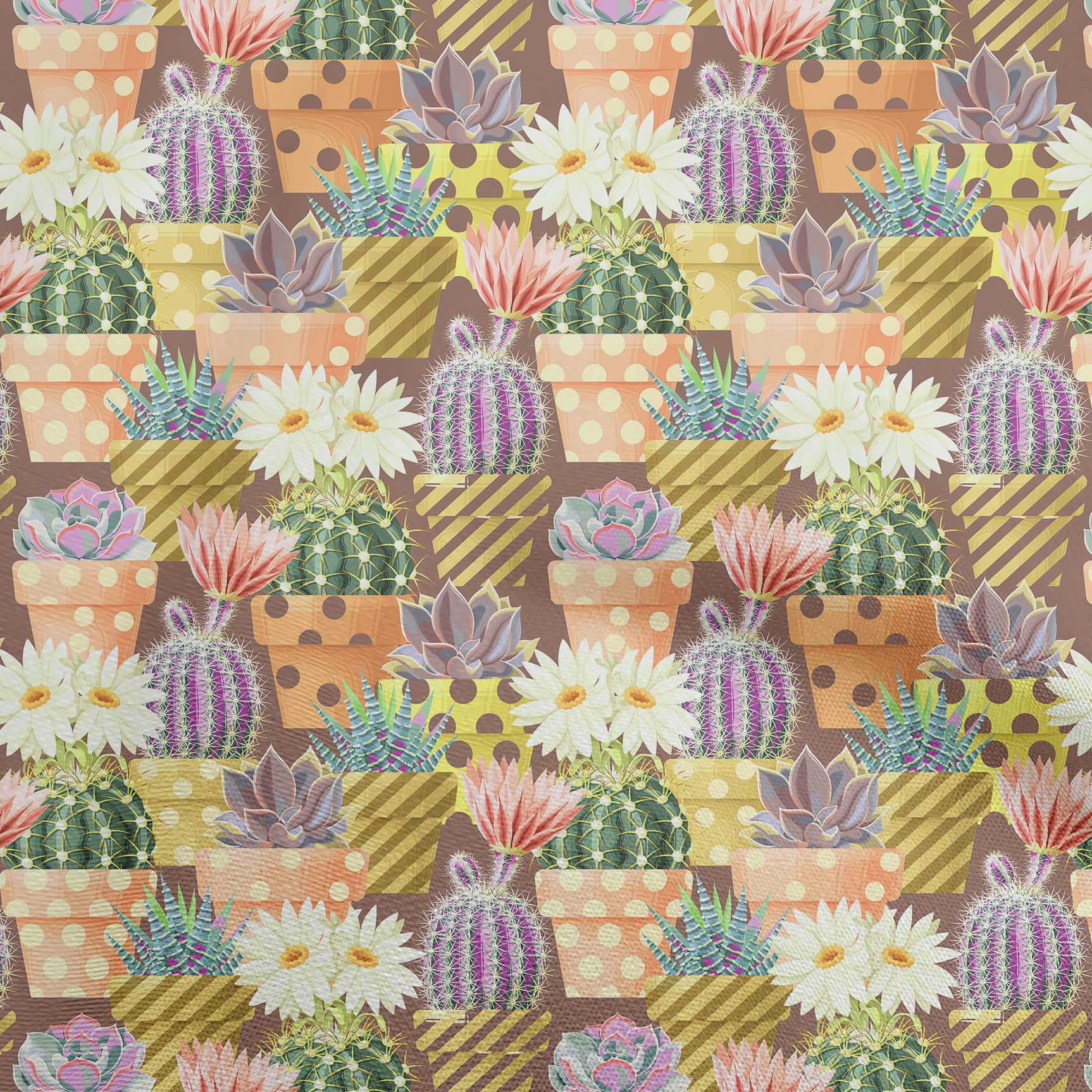 oneOone Viscose Jersey Brown Fabric Plants Cactus With Flowers Sewing Fabric By The Yard Printed Diy Clothing Sewing Supplies 60 Inch Wide