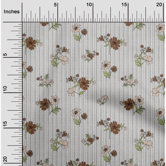 oneOone Viscose Jersey Brown Fabric Stripe|Leaves & Floral Artistic Sewing Fabric By The Yard Printed Diy Clothing Sewing Supplies 60 Inch Wide