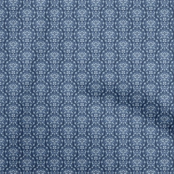oneOone Viscose Jersey Dark Blue Fabric Damask Fabric For Sewing Printed Craft Fabric By The Yard 60 Inch Wide