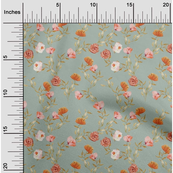 oneOone Viscose Jersey Dusty Green Fabric Flower & Leaves Watercolor Dress Material Fabric Print Fabric By The Yard 60 Inche Wide